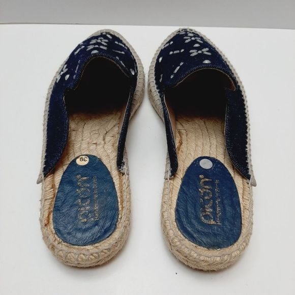 PICON Spain Handmade Rope Espadrille Mules Flat Slip-On Gem Floral Denim Sz 8 - Picture 9 of 12